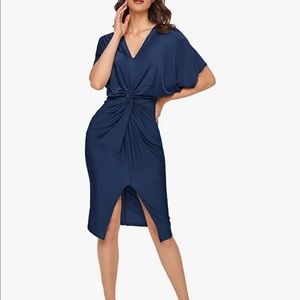 Navy blue womens large midi dress